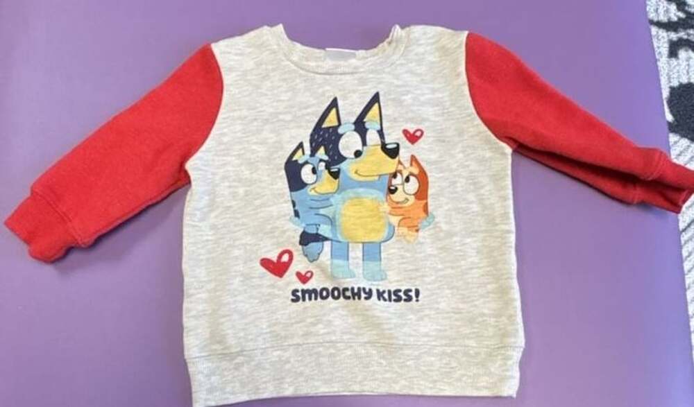 Bluey Smoochy Kiss Graphic Sweatshirt Toddler 18M Red Gray